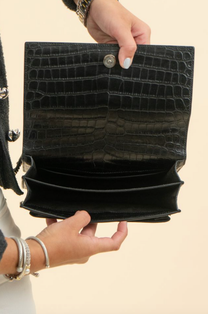 Saint Laurent Croc-Embossed Sunset Bag (retail $3,050)