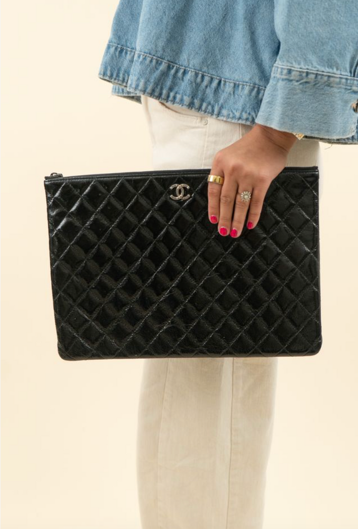 Chanel Black Patent O Clutch