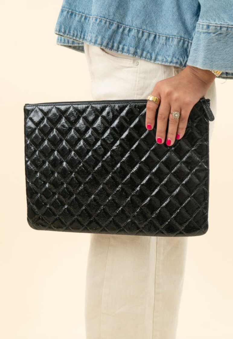 Chanel Black Patent O Clutch