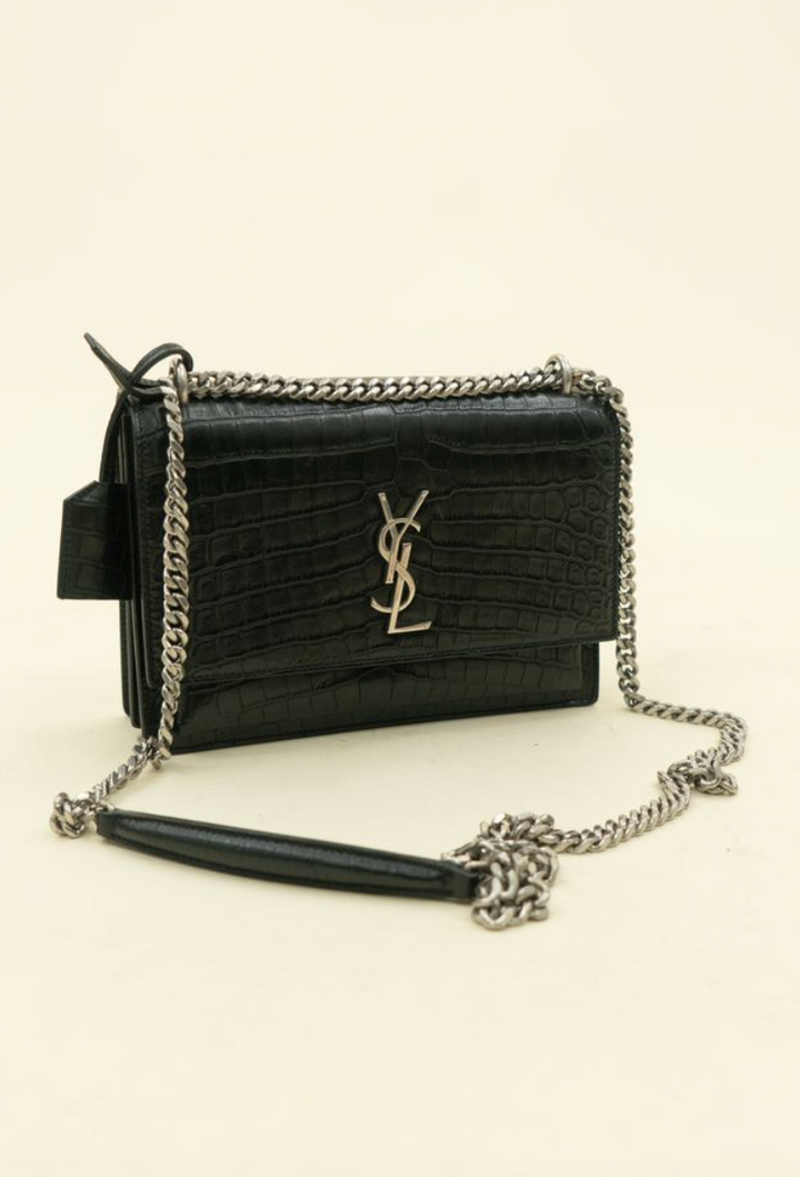 Saint Laurent Croc-Embossed Sunset Bag (retail $3,050)