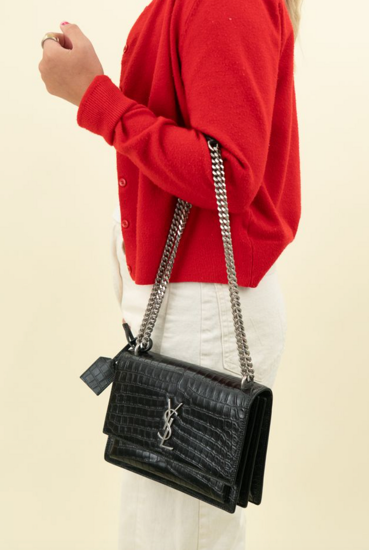 Saint Laurent Croc-Embossed Sunset Bag (retail $3,050)