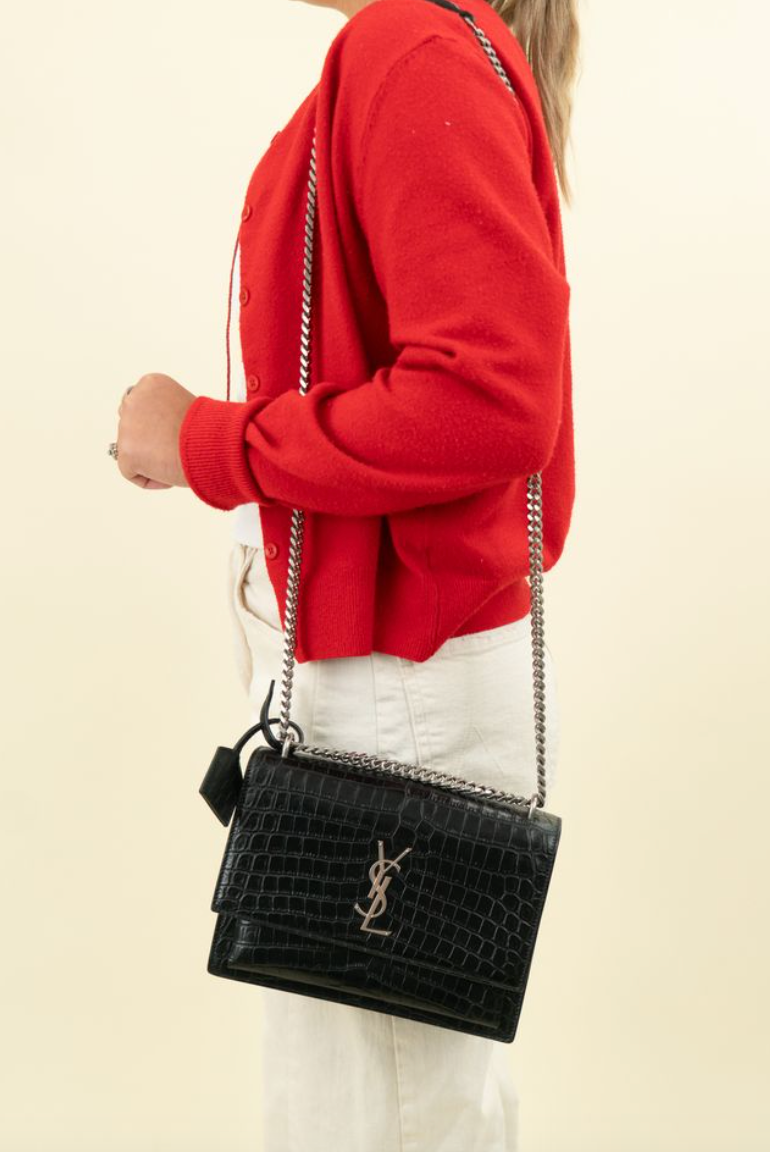 Saint Laurent Croc-Embossed Sunset Bag (retail $3,050)