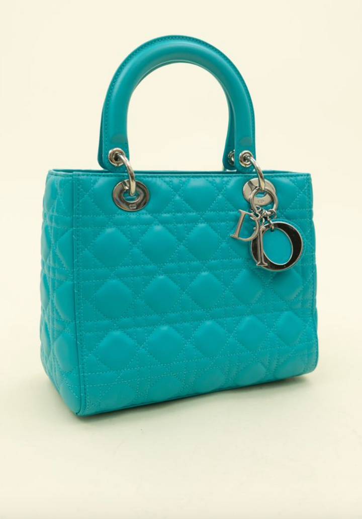 Dior Lady Dior Turquoise Lambskin Cannage in Medium NWOT (retail $6,700)