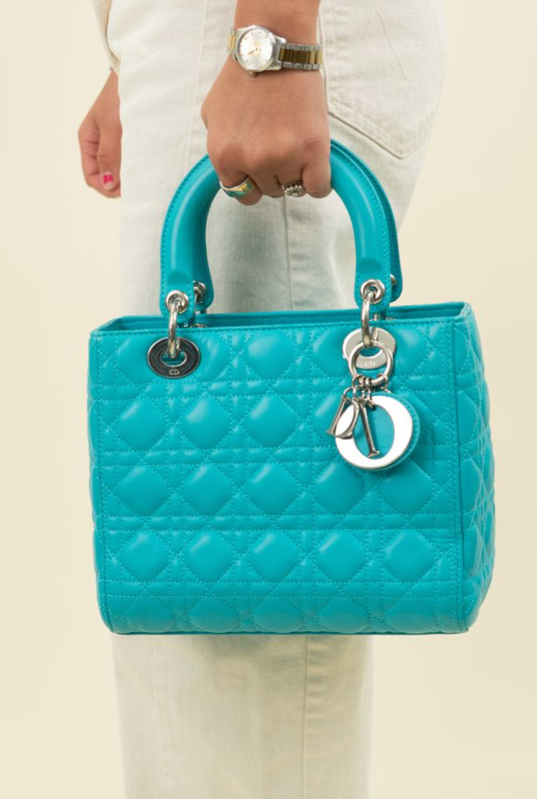 Dior Lady Dior Turquoise Lambskin Cannage in Medium NWOT (retail $6,700)