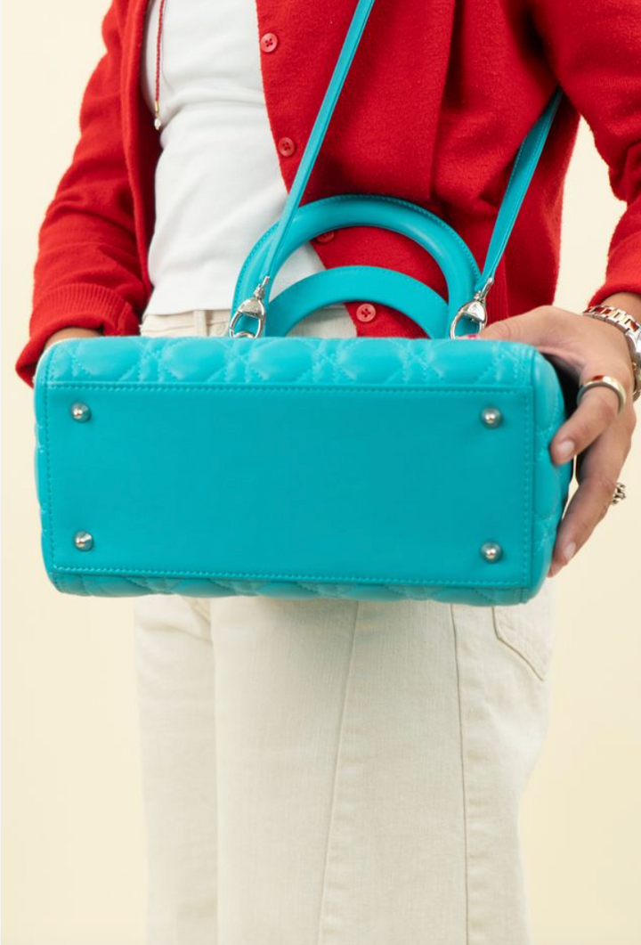 Dior Lady Dior Turquoise Lambskin Cannage in Medium NWOT (retail $6,700)