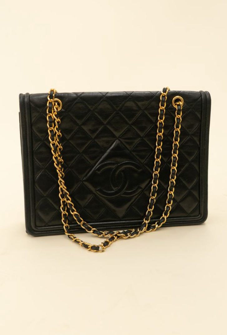 Chanel Coco Mark Matelasse Full Flap Black Lambskin Shoulder Bag