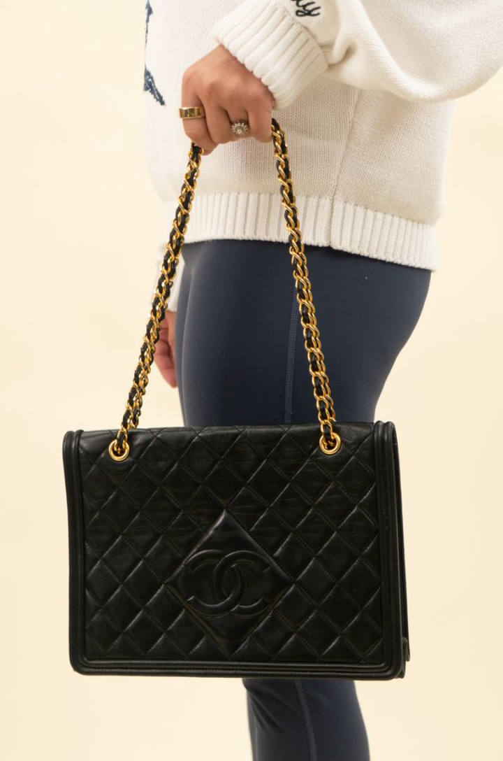 Chanel Coco Mark Matelasse Full Flap Black Lambskin Shoulder Bag