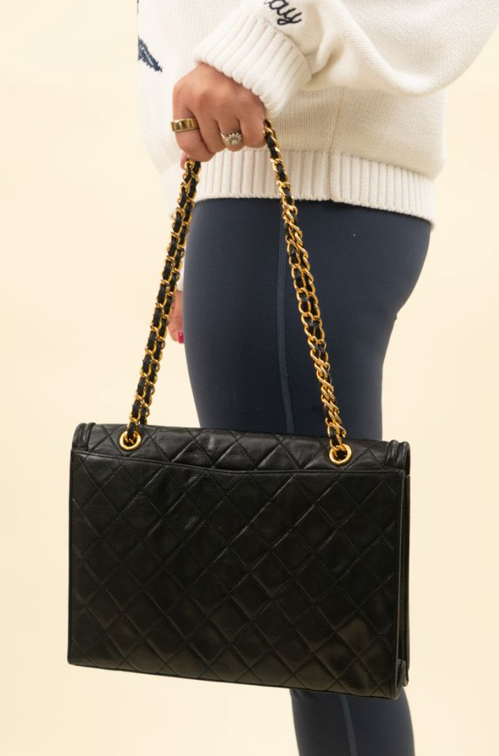 Chanel Coco Mark Matelasse Full Flap Black Lambskin Shoulder Bag