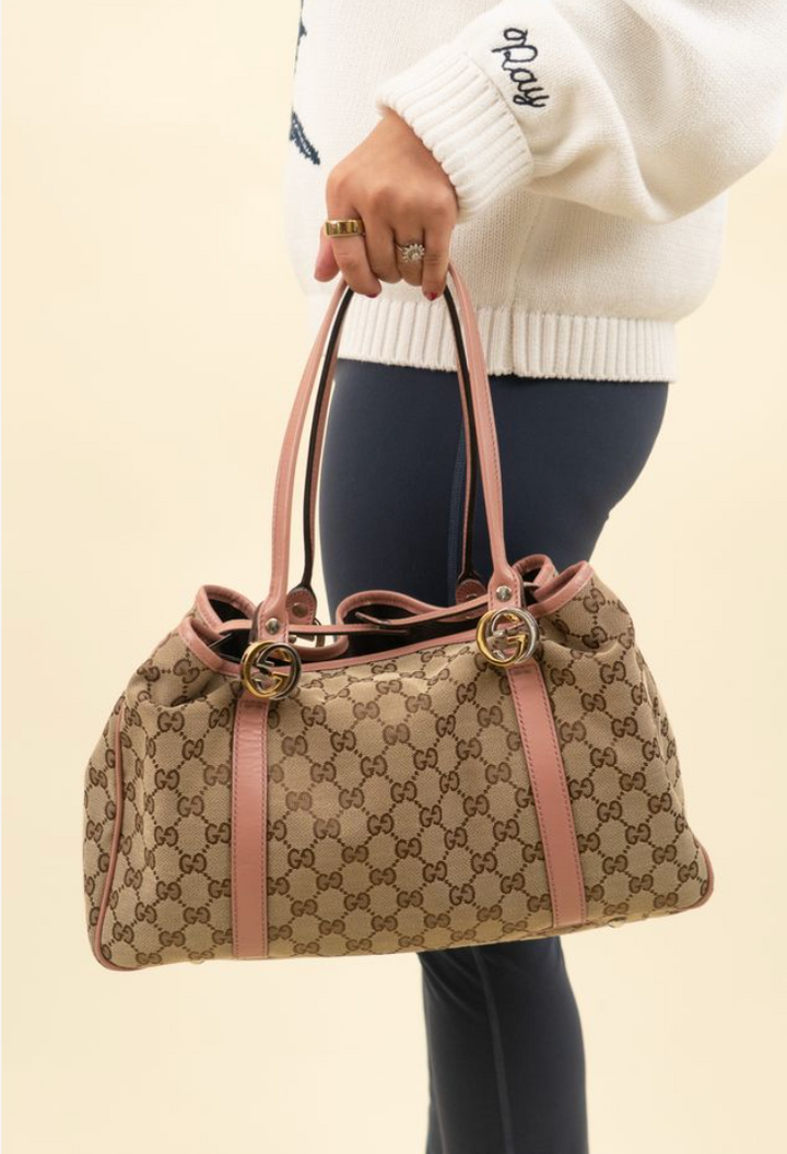 Gucci GG Twins Pink/Canvas Tote
