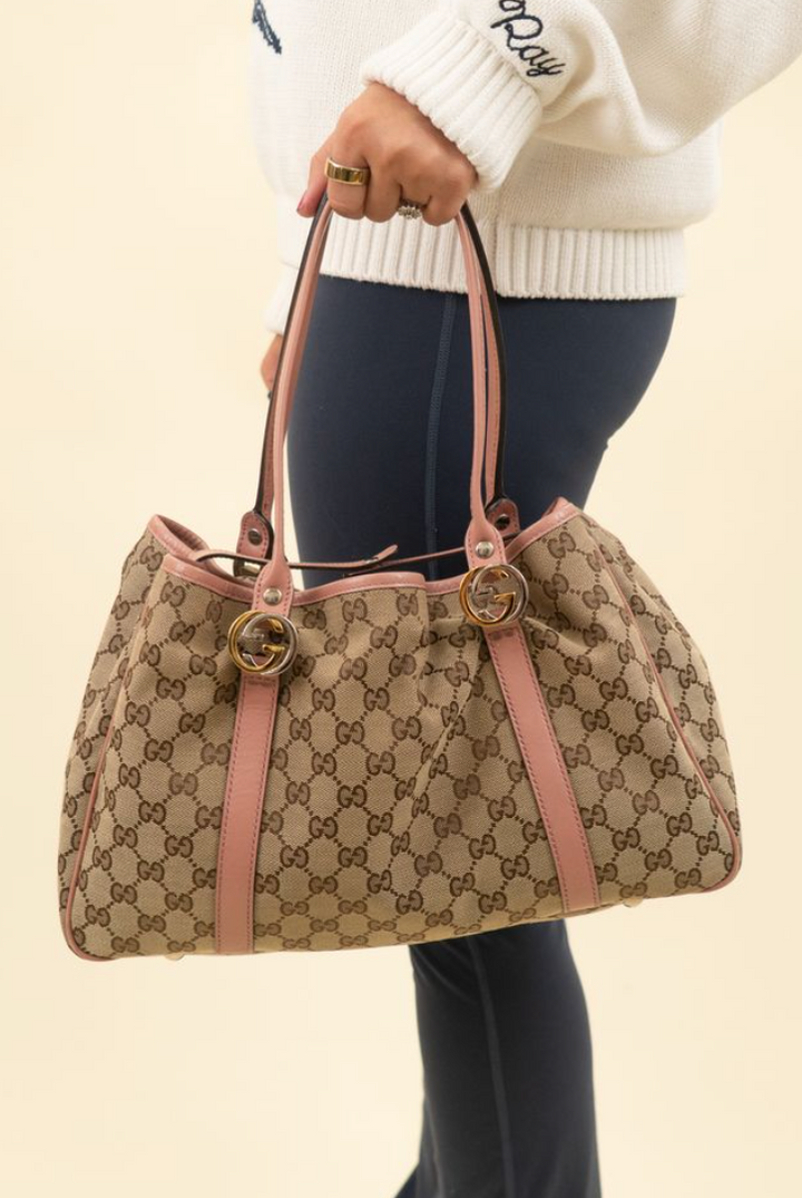 Gucci GG Twins Pink/Canvas Tote