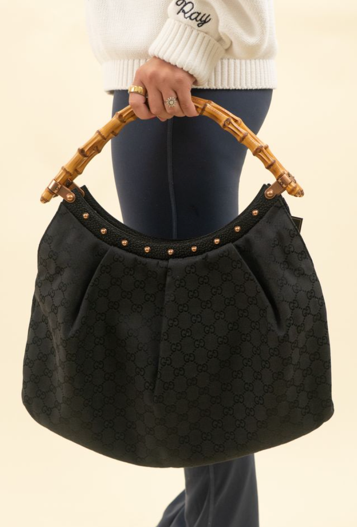 Gucci GG Black Bamboo Handle Studded