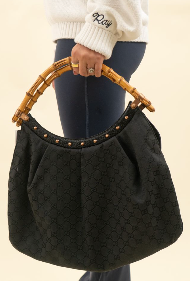 Gucci GG Black Bamboo Handle Studded