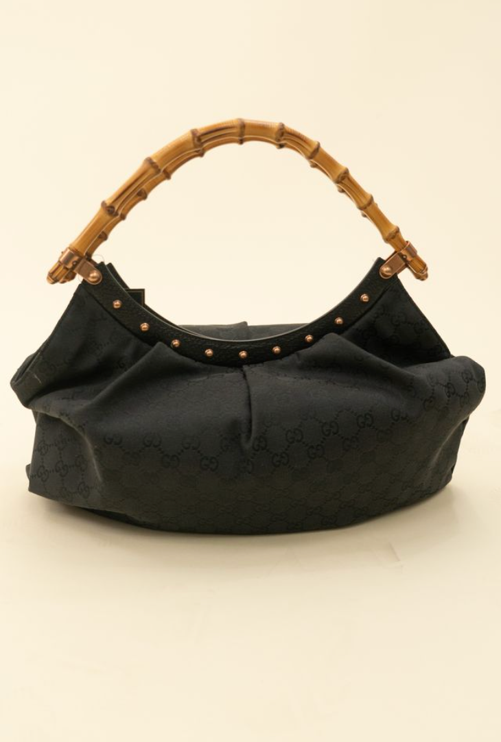 Gucci GG Black Bamboo Handle Studded