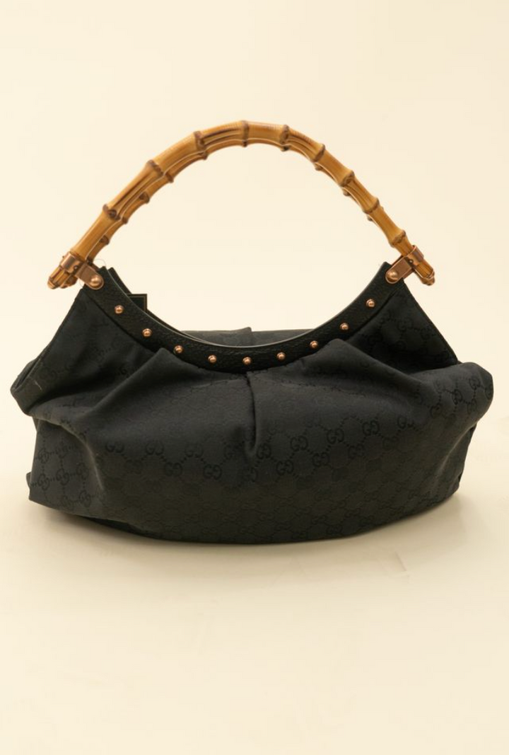 Gucci GG Black Bamboo Handle Studded