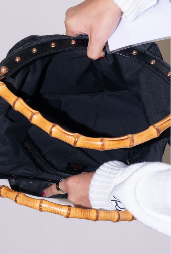 Gucci GG Black Bamboo Handle Studded
