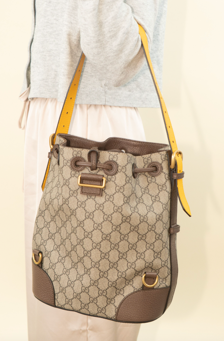 Gucci GG Supreme Neo Drawstring Convertible Bucket Tote, Medium (vintage)