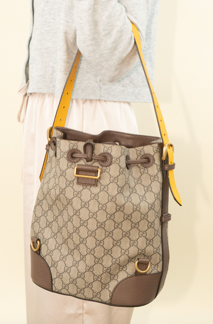 Gucci GG Supreme Neo Drawstring Convertible Bucket Tote, Medium (vintage)