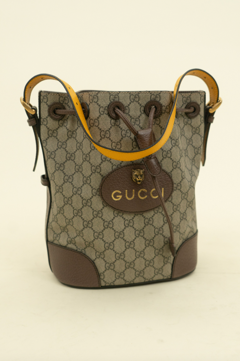 Gucci GG Supreme Neo Drawstring Convertible Bucket Tote, Medium (vintage)