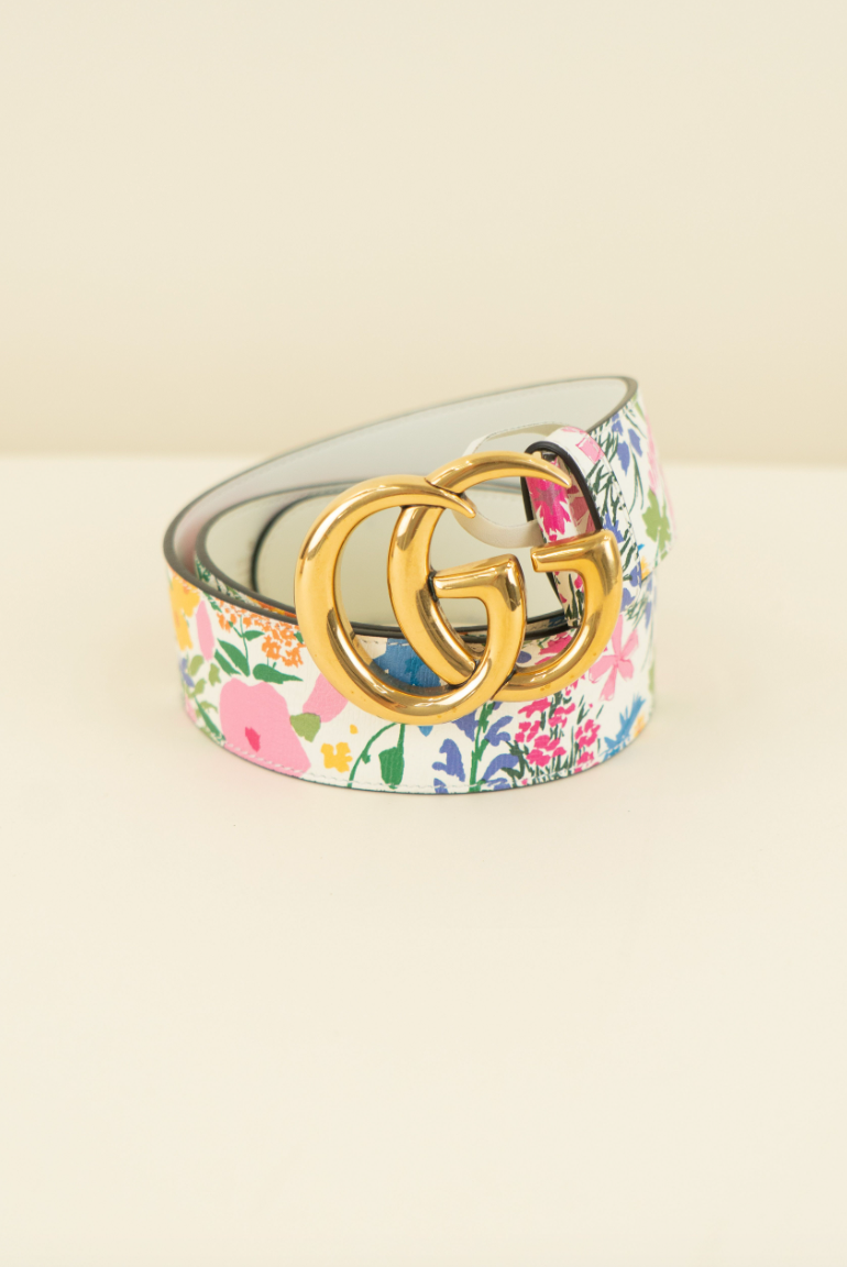 Gucci Marmont Flora Print Leather Belt (85cm / 40")