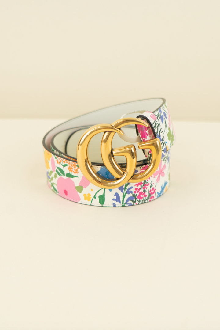Gucci Marmont Flora Print Leather Belt (85cm / 40")