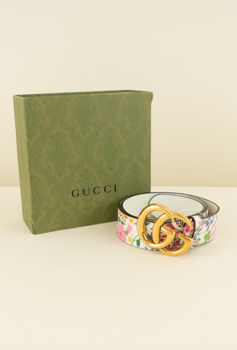Gucci Marmont Flora Print Leather Belt (85cm / 40")