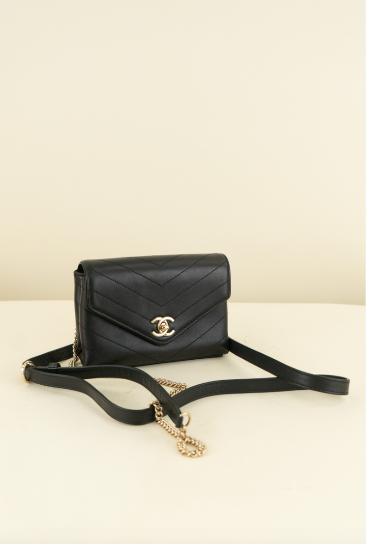 Chanel Chevron Coco Waist Bag, Black
