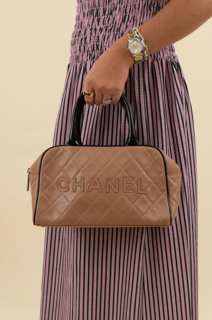 Chanel Quilted Calfskin Bowler in Tan (vintage)