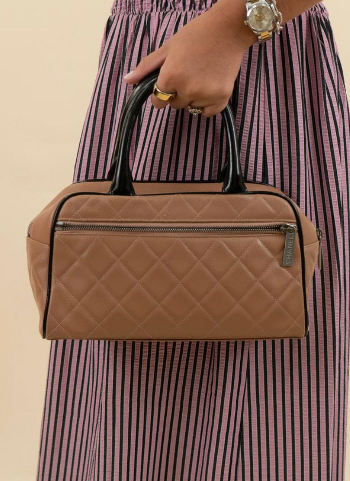 Chanel Quilted Calfskin Bowler in Tan (vintage)